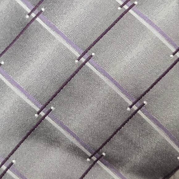 Burma and Bibas Mens Silk Tie Gray Silver Purple Stripe Classic - Picture 2 of 5